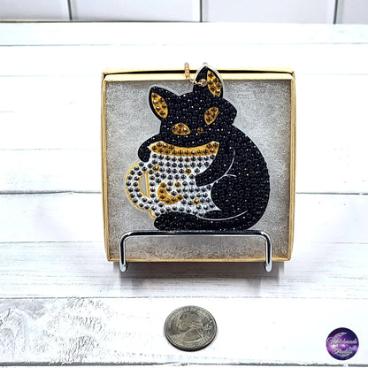 Diamond Painting Cat Keychain, Moon Ornament, Suncatcher, Zipper Pull