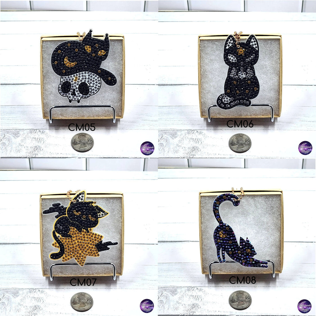 Diamond Painting Cat Keychain, Moon Ornament, Suncatcher, Zipper Pull