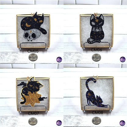 Diamond Painting Cat Keychain, Moon Ornament, Suncatcher, Zipper Pull