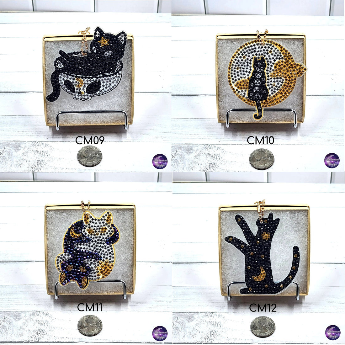 Cat and Moon Keychain, Diamond Painting Ornament, Suncatcher Zipper Pull
