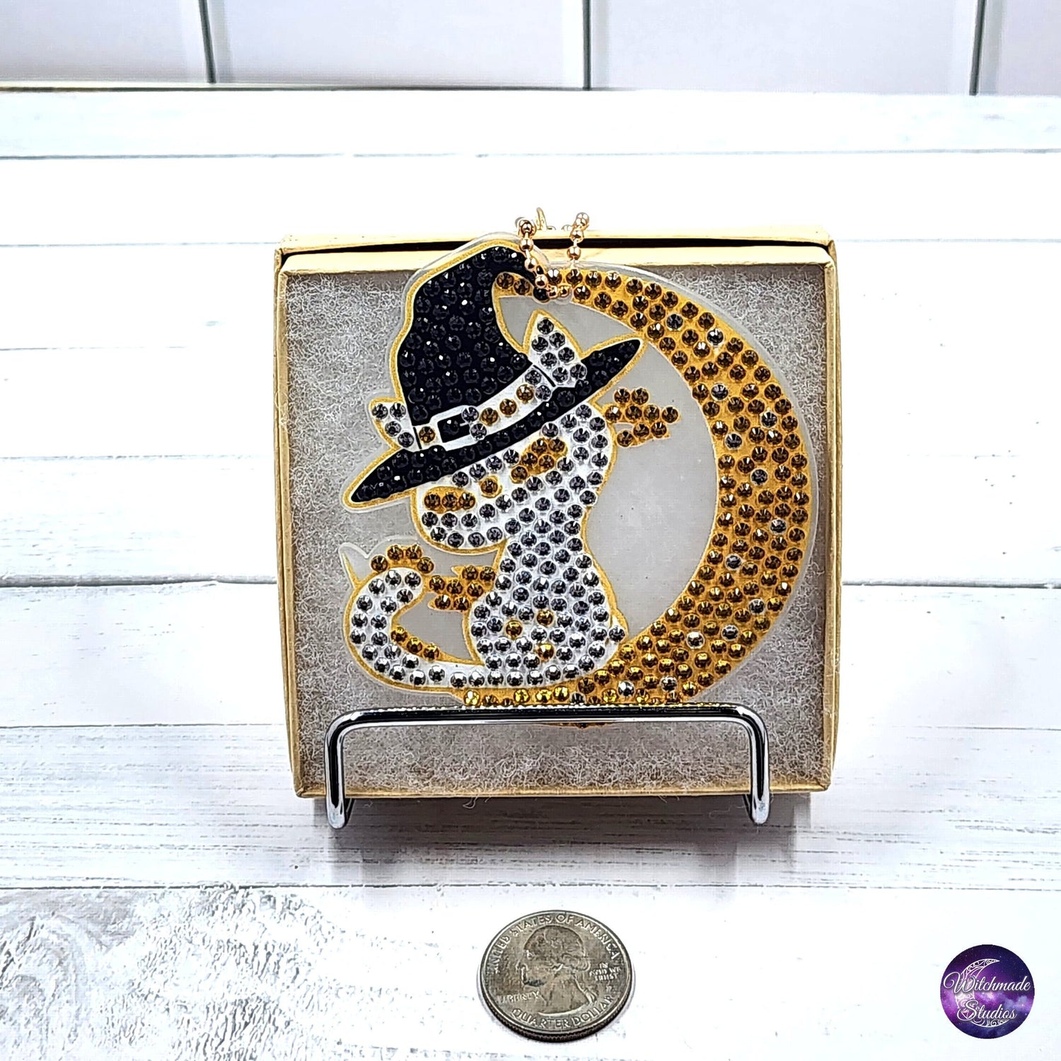 Cat and Moon Diamond Painting Keychain, Suncatcher Ornament