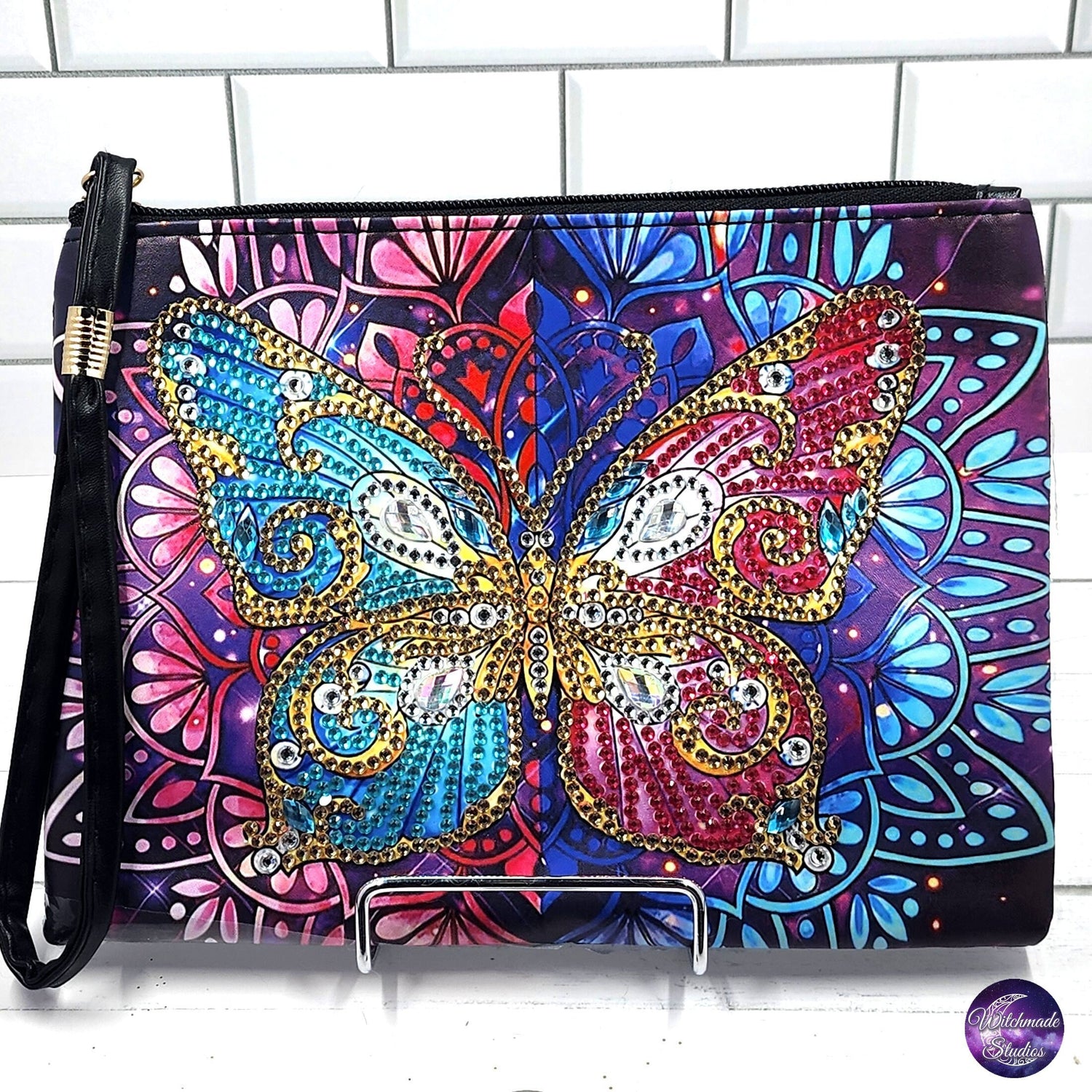 Diamond Painting Butterfly Clutch, Mandala Wristlet Makeup Bag