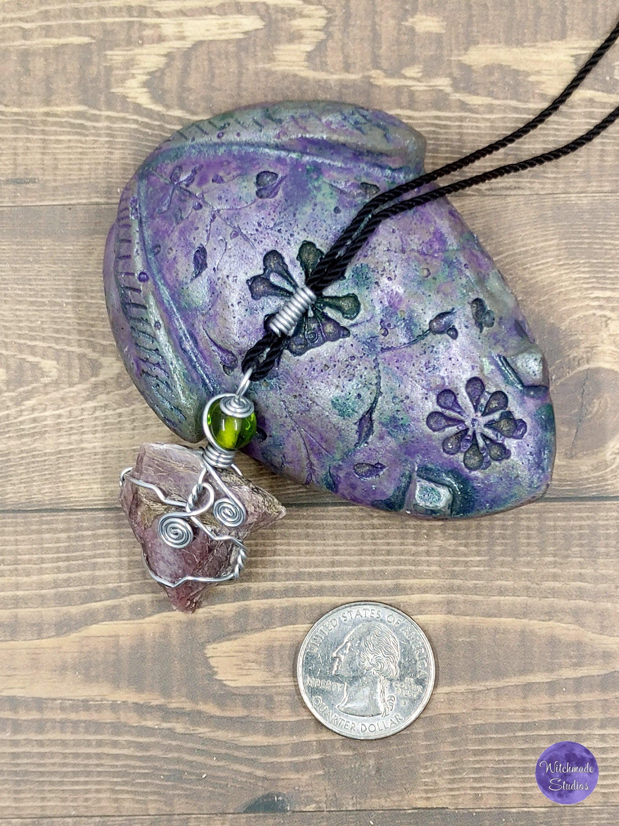 Lepidolite Wire Wrap Crystal Necklace, Copper Metaphysical Jewelryt JN51