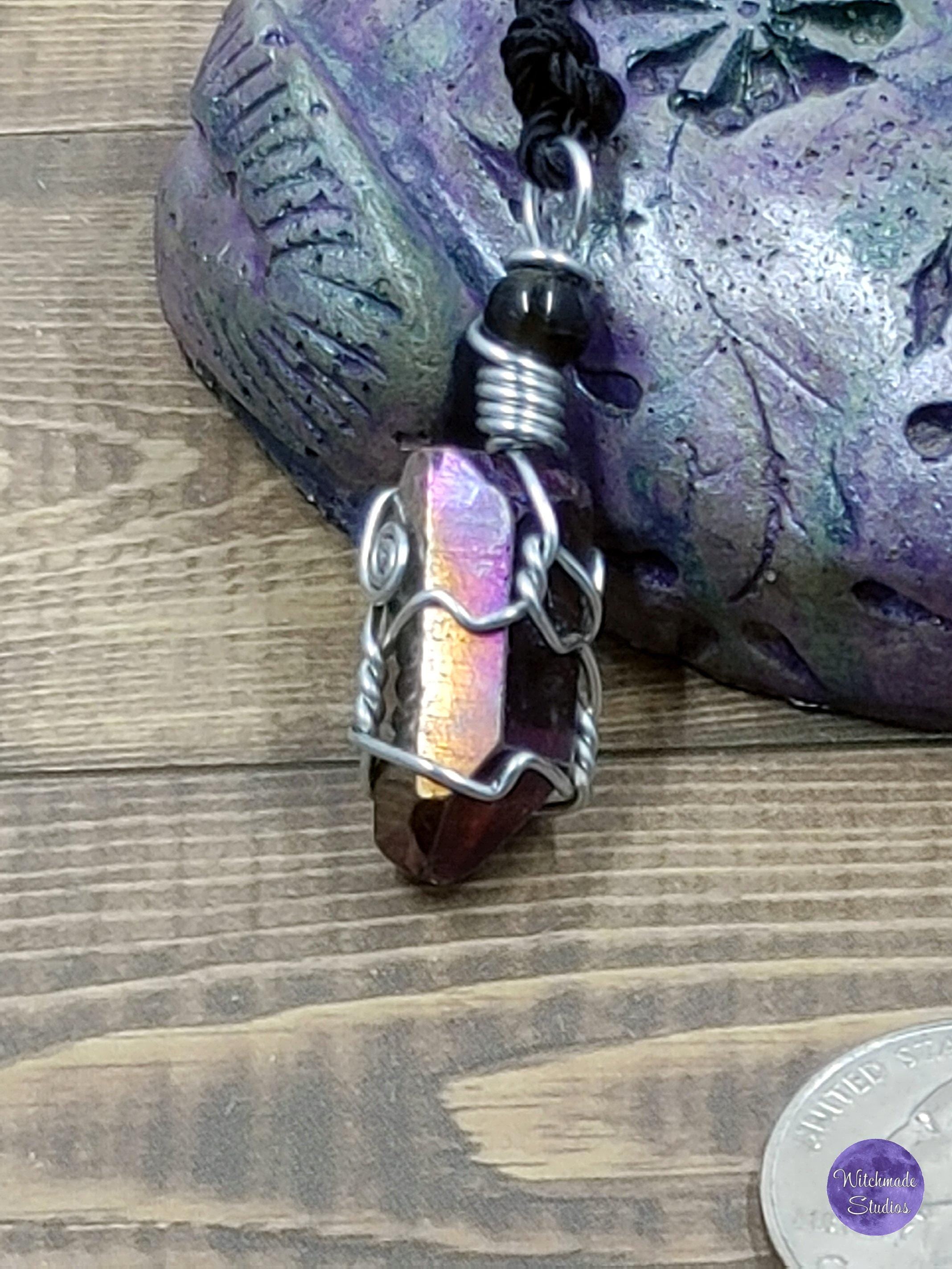 Angel Aura Wire Wrap Crystal Necklace, Copper Metaphysical Jewelry JN54