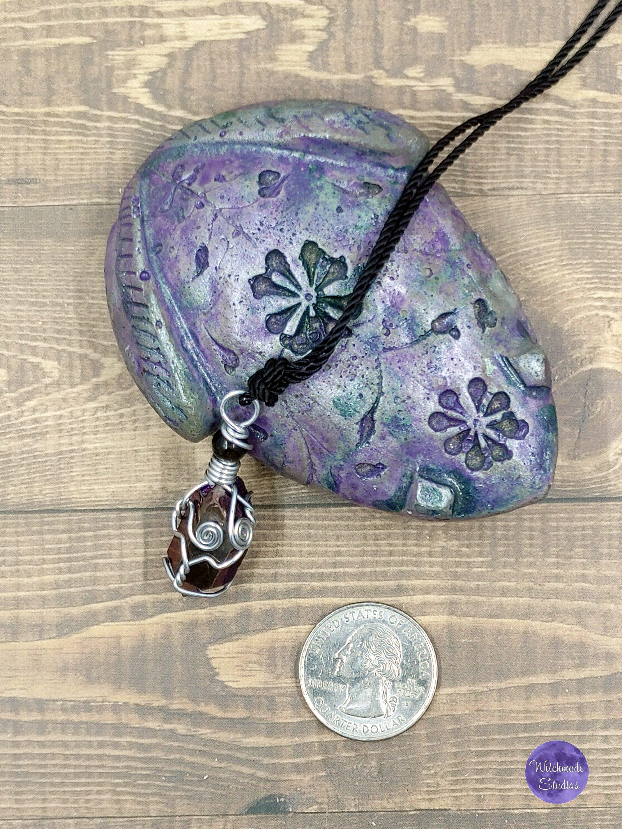 Angel Aura Wire Wrap Crystal Necklace, Copper Metaphysical Jewelry JN54