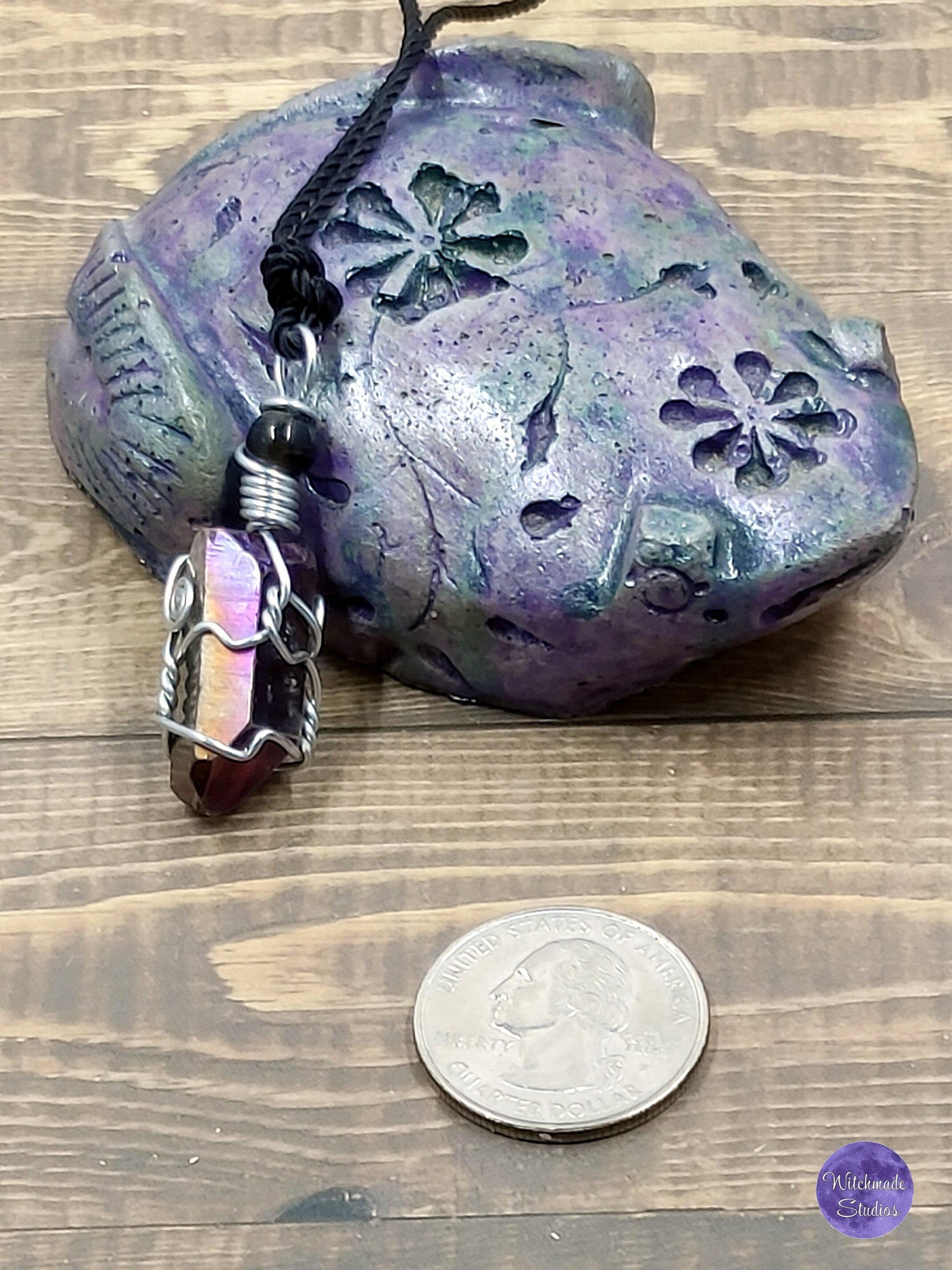 Angel Aura Wire Wrap Crystal Necklace, Copper Metaphysical Jewelry JN54