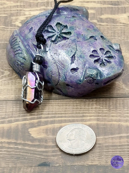 Angel Aura Wire Wrap Crystal Necklace, Copper Metaphysical Jewelry JN54