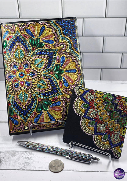 Golden Flower Notebook Set, Blinged Journal, Pen, Bookmark JS03