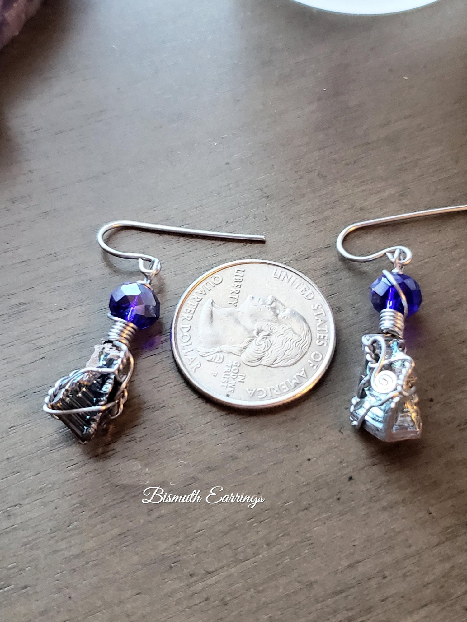 Bismuth Wire Wrap Crystal Earrings, Copper Metaphysical Jewelry JE65