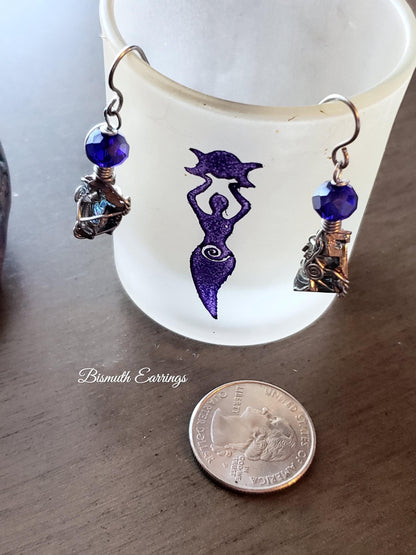 Bismuth Wire Wrap Crystal Earrings, Copper Metaphysical Jewelry JE65