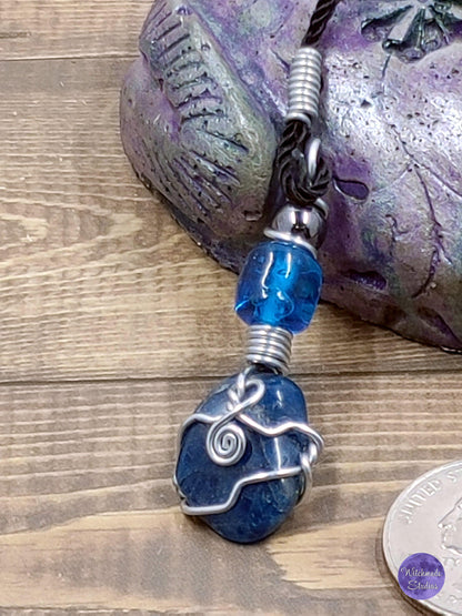 Blue Apatite Wire Wrap Crystal Necklace, Copper Metaphysical Jewelry JN55