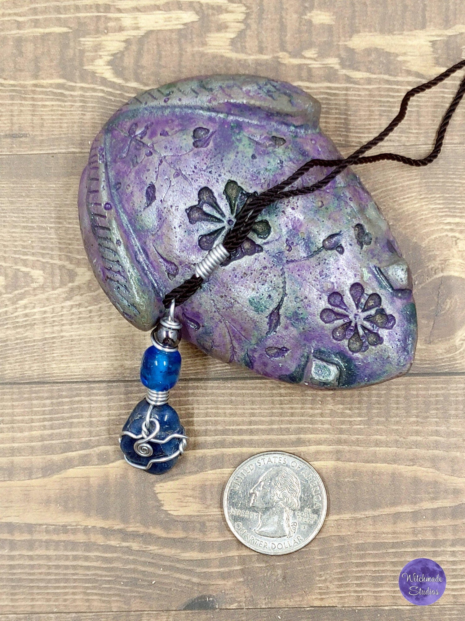 Blue Apatite Wire Wrap Crystal Necklace, Copper Metaphysical Jewelry JN55