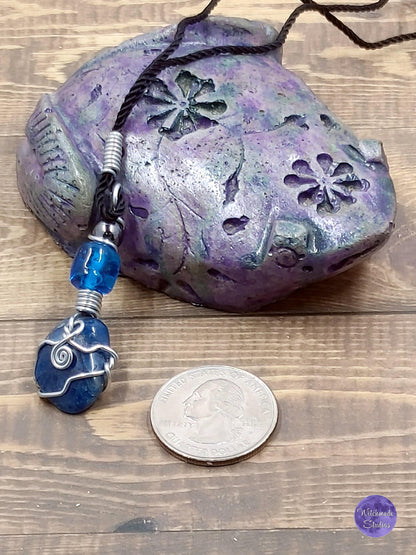 Blue Apatite Wire Wrap Crystal Necklace, Copper Metaphysical Jewelry JN55