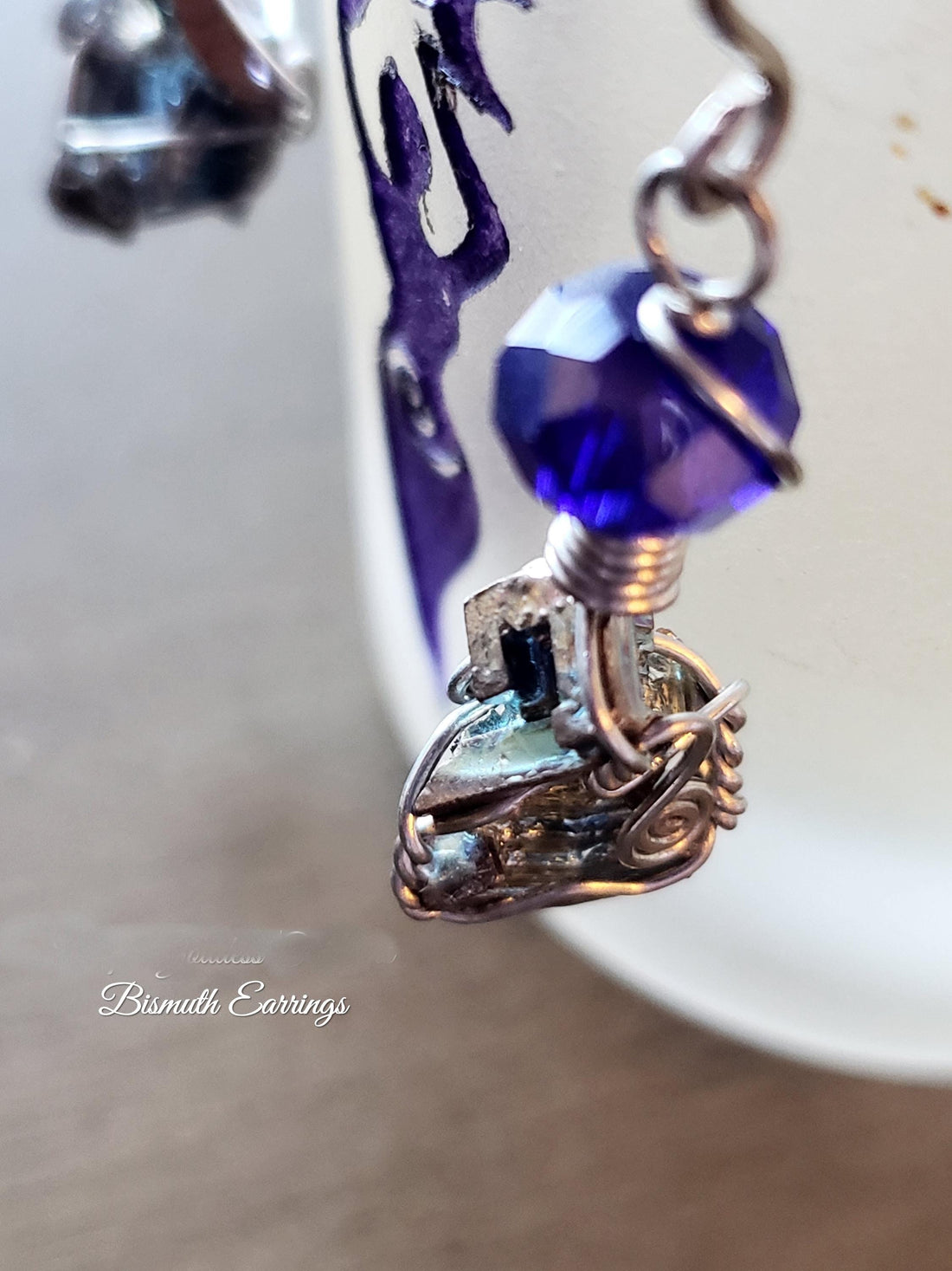Bismuth Wire Wrap Crystal Earrings, Copper Metaphysical Jewelry JE65