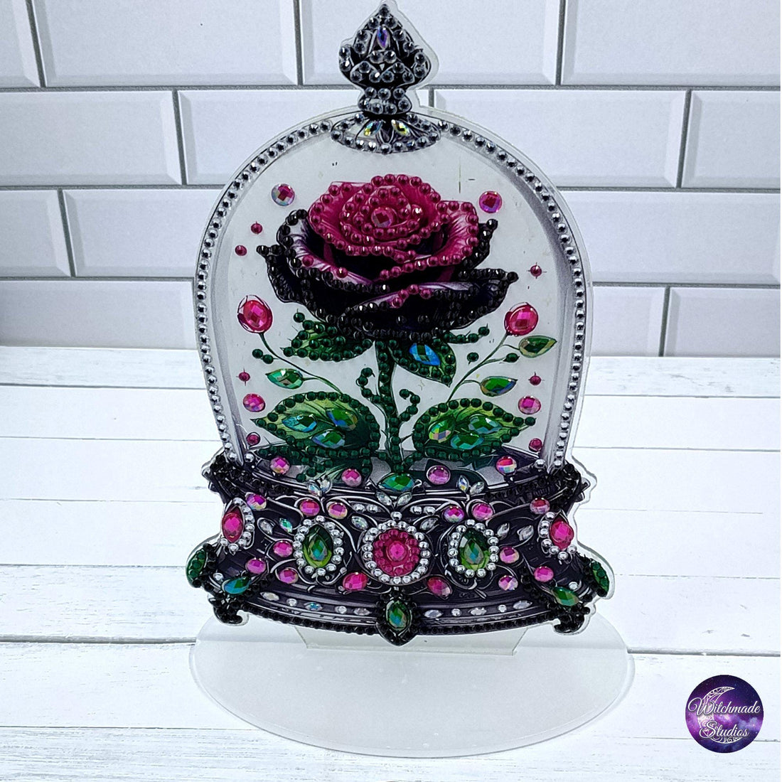 Domed Rose Table Decor, Acrylic Crystals, Bling Ornament