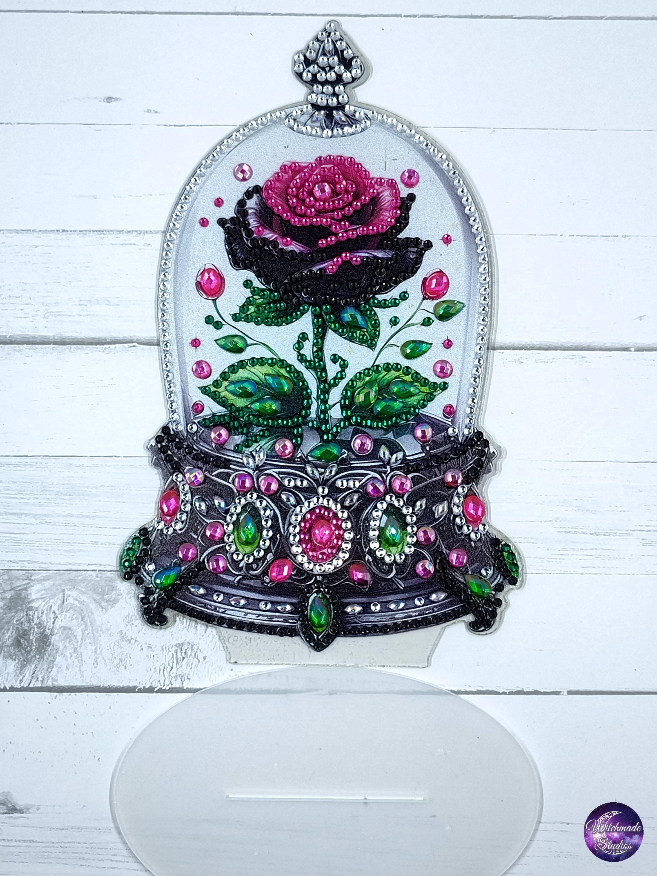 Domed Rose Table Decor, Acrylic Crystals, Bling Ornament