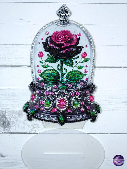 Domed Rose Table Decor, Acrylic Crystals, Bling Ornament