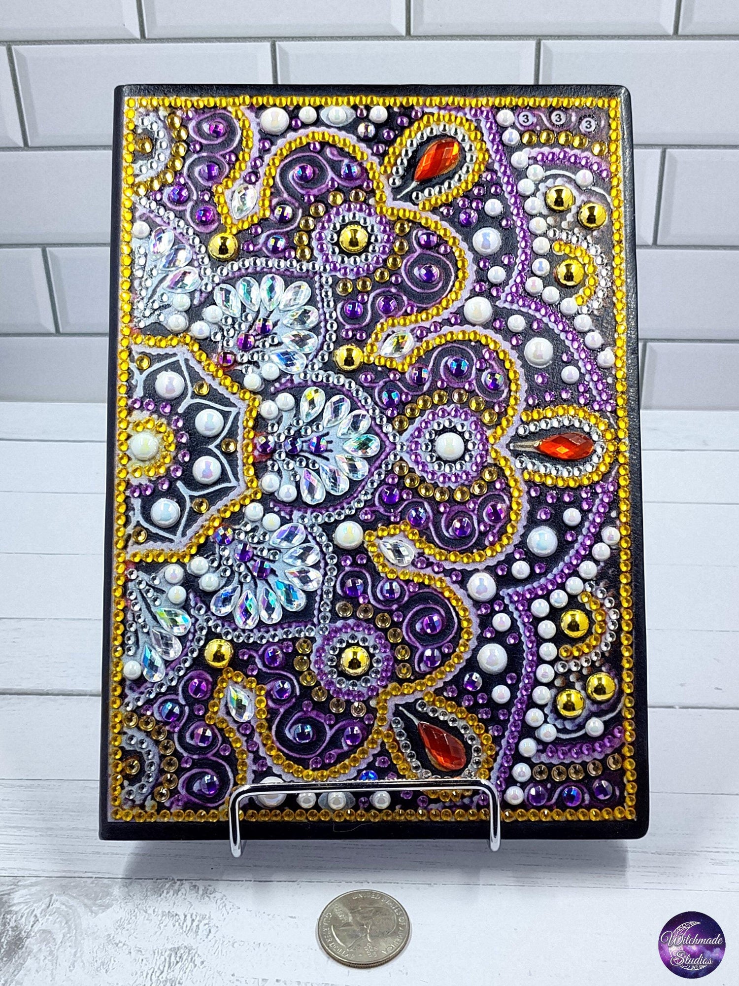 Purple and Gold Mandala Journal, Crystal Diamond Design, Unlined Diary J40