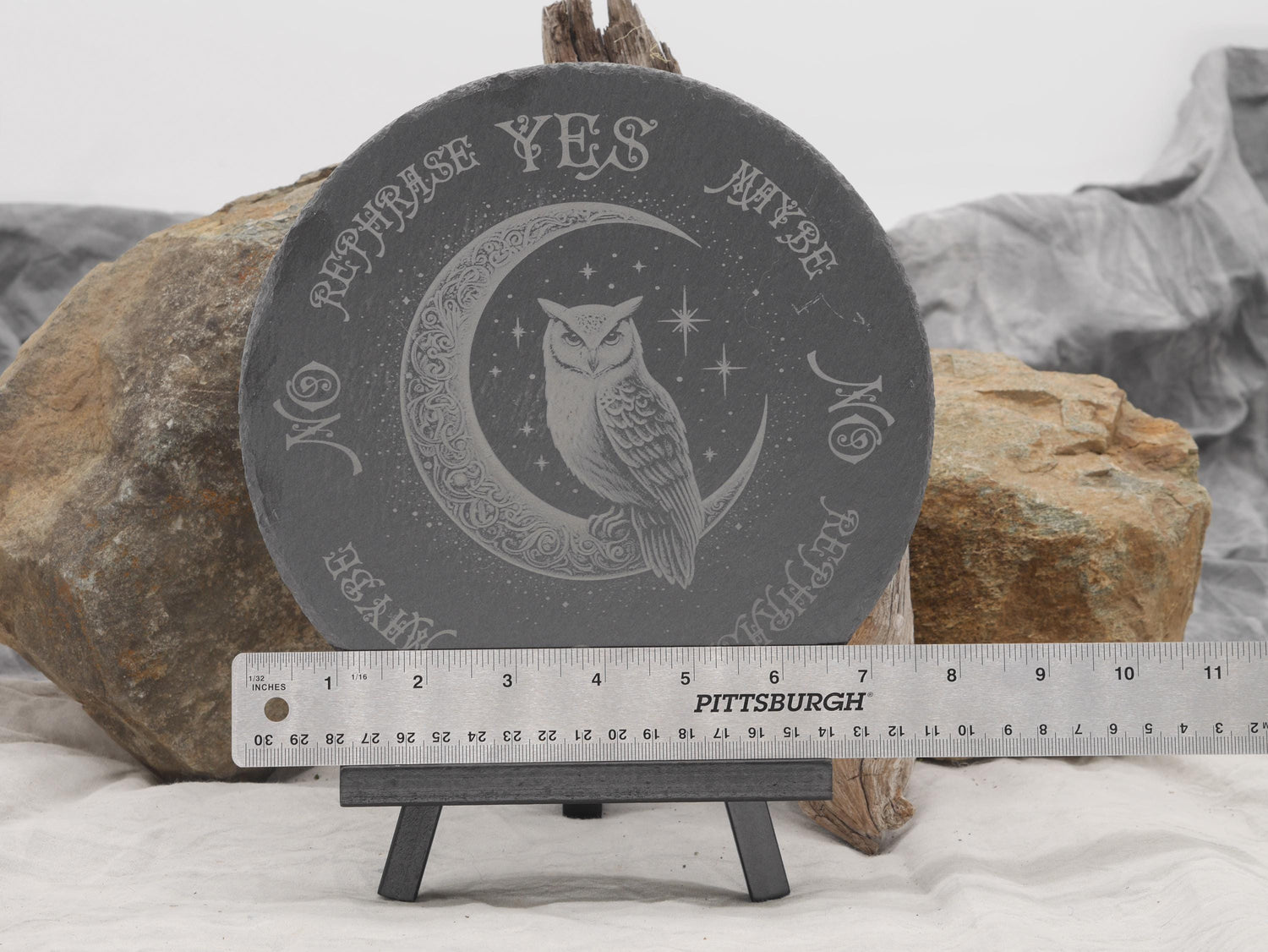 Owl Pendulum Board on Natural Slate Tray - Divination - Altar Piece