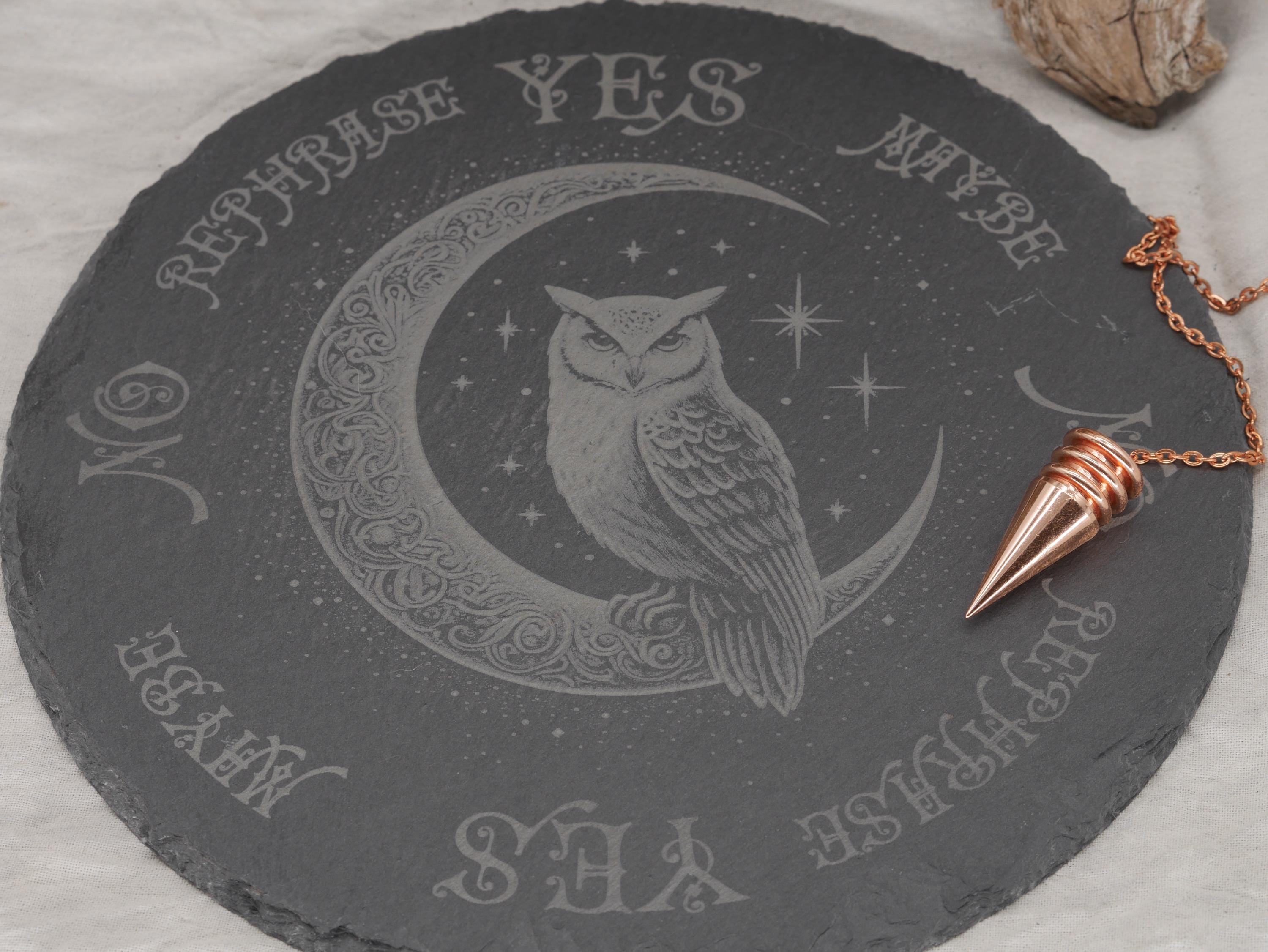 Owl Pendulum Board on Natural Slate Tray - Divination - Altar Piece