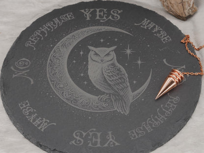 Owl Pendulum Board on Natural Slate Tray - Divination - Altar Piece