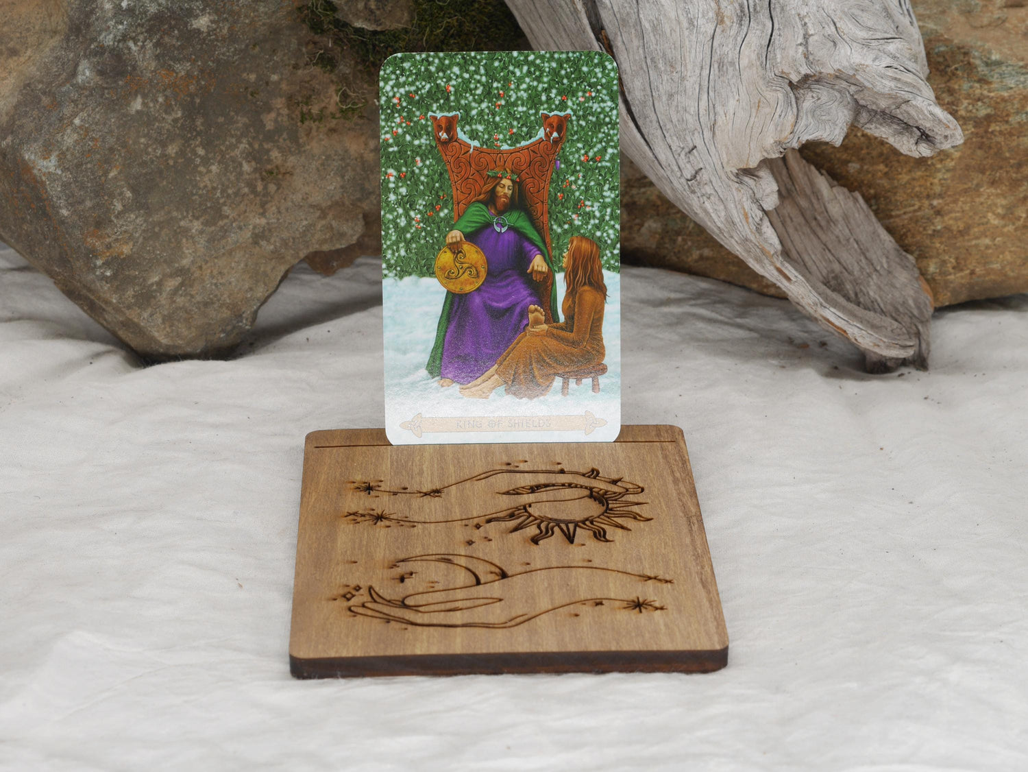 Sun and Moon Tarot Card Holder: Walnut Altar Piece