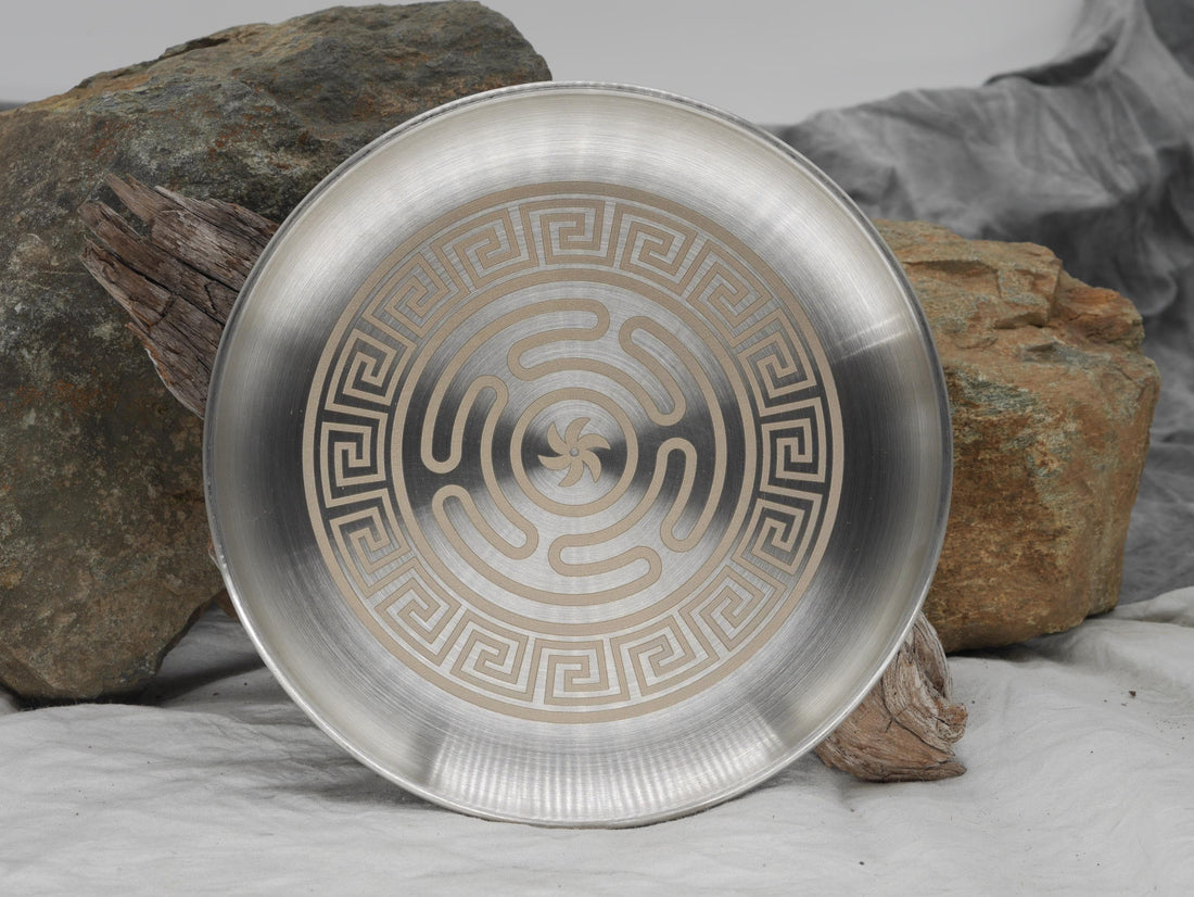 Strophalos of Hecate Greek Key Altar Tray / Offering Plate - Shadow Work - Engraved Stainless Steel