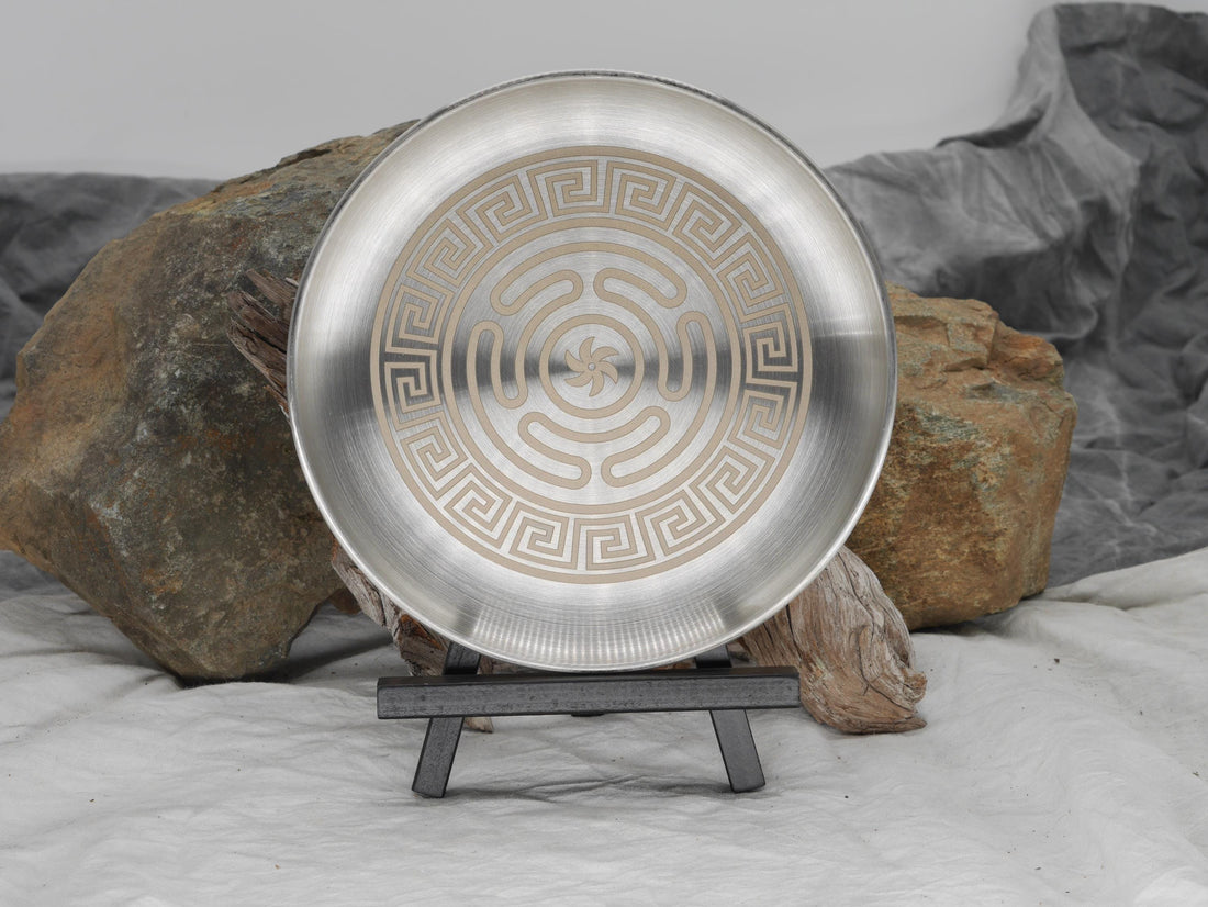 Strophalos of Hecate Greek Key Altar Tray / Offering Plate - Shadow Work - Engraved Stainless Steel