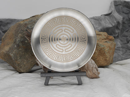 Strophalos of Hecate Greek Key Altar Tray / Offering Plate - Shadow Work - Engraved Stainless Steel