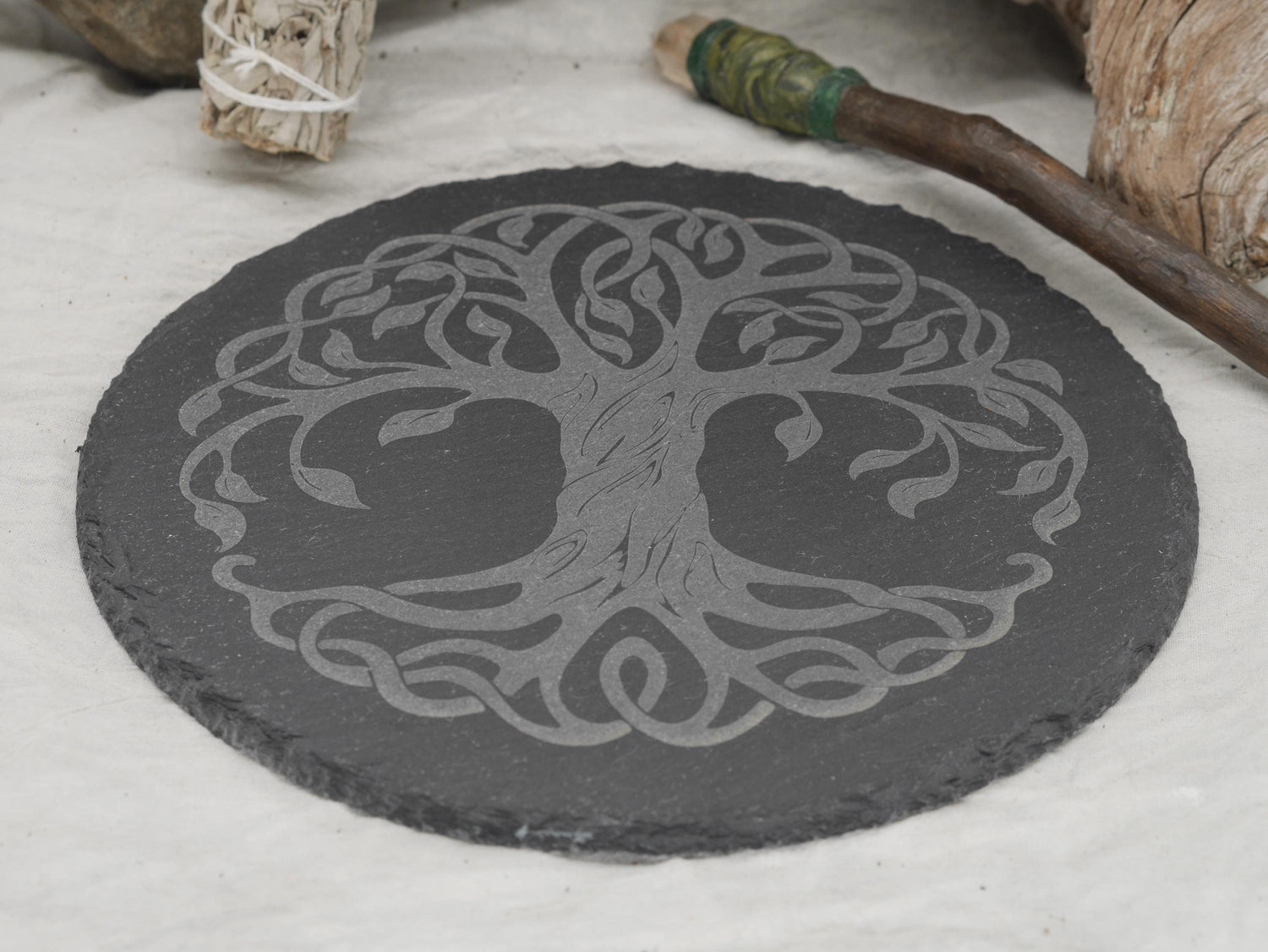 Celtic Tree of Life Natural Slate Altar Tray - Altar Piece - Offering Plate -Decor