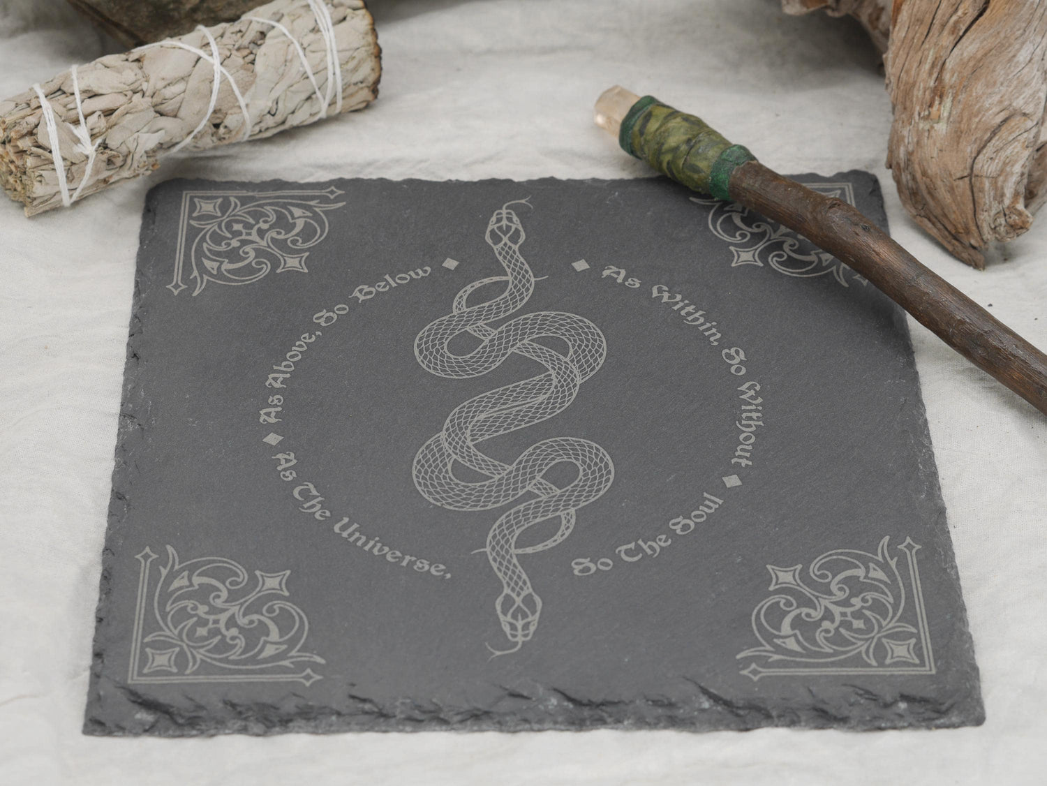 Slate Altar Tray: Kundalini Snake, &amp;quot;As Above So Below&amp;quot; Decor