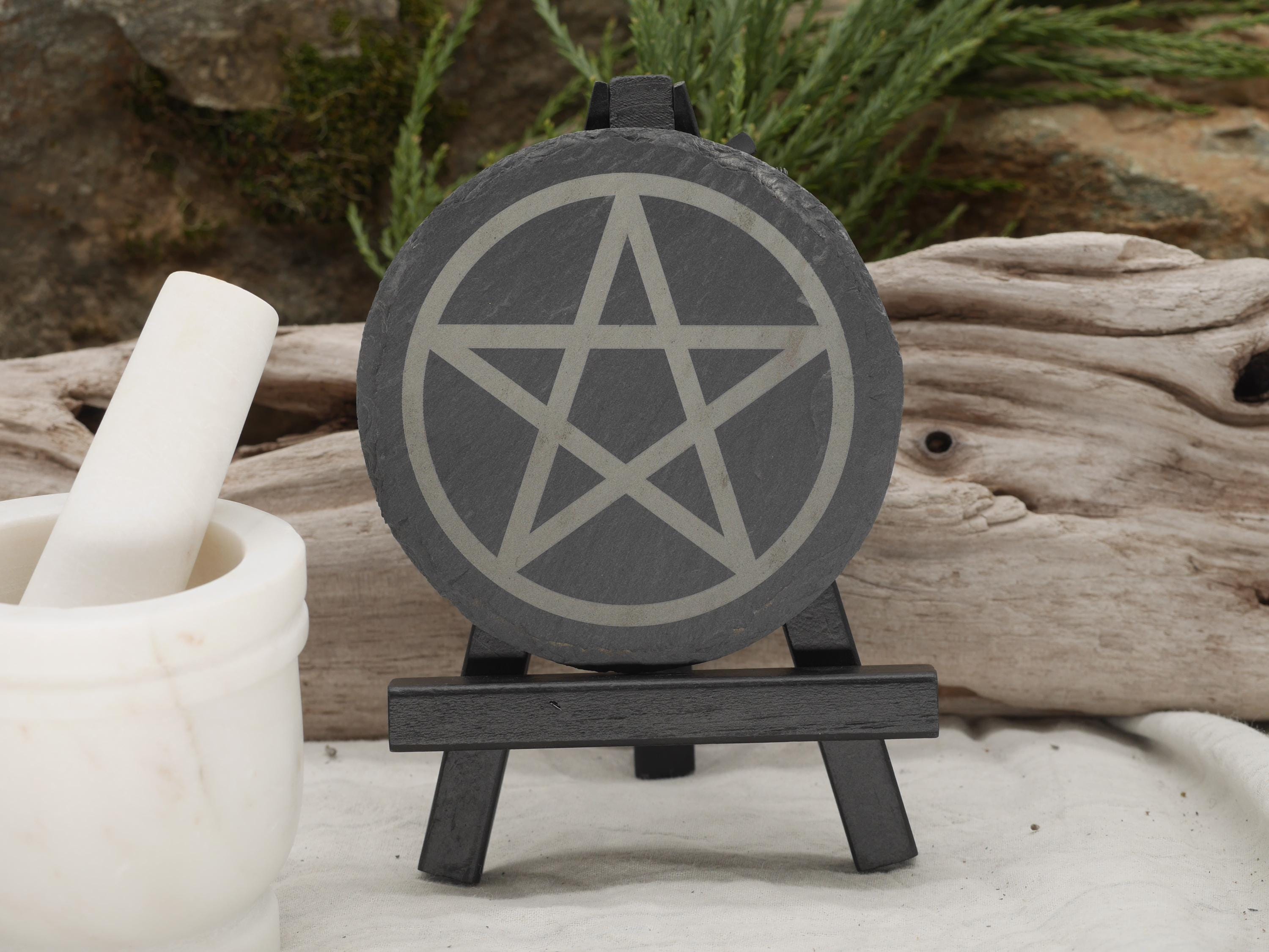 Pentacle Natural Slate Mini Altar Tray / Coaster - 4 Inches - Altar Piece - Offering Plate