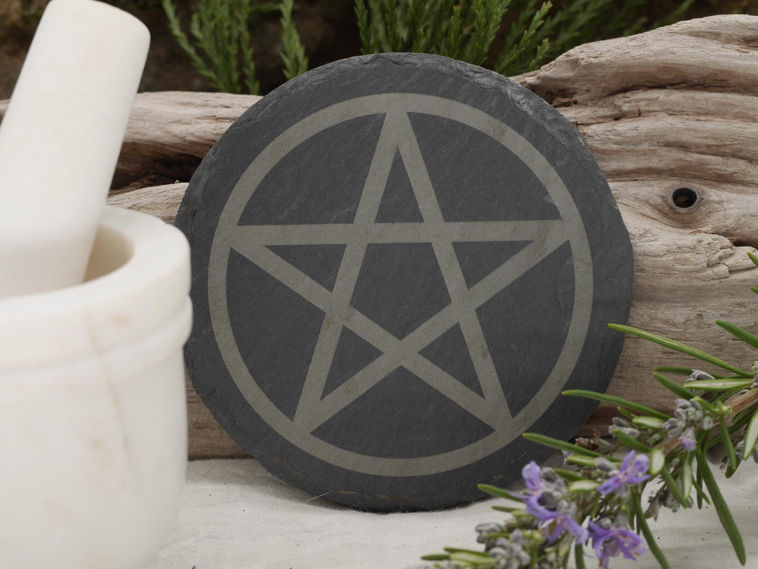 Pentacle Natural Slate Mini Altar Tray / Coaster - 4 Inches - Altar Piece - Offering Plate