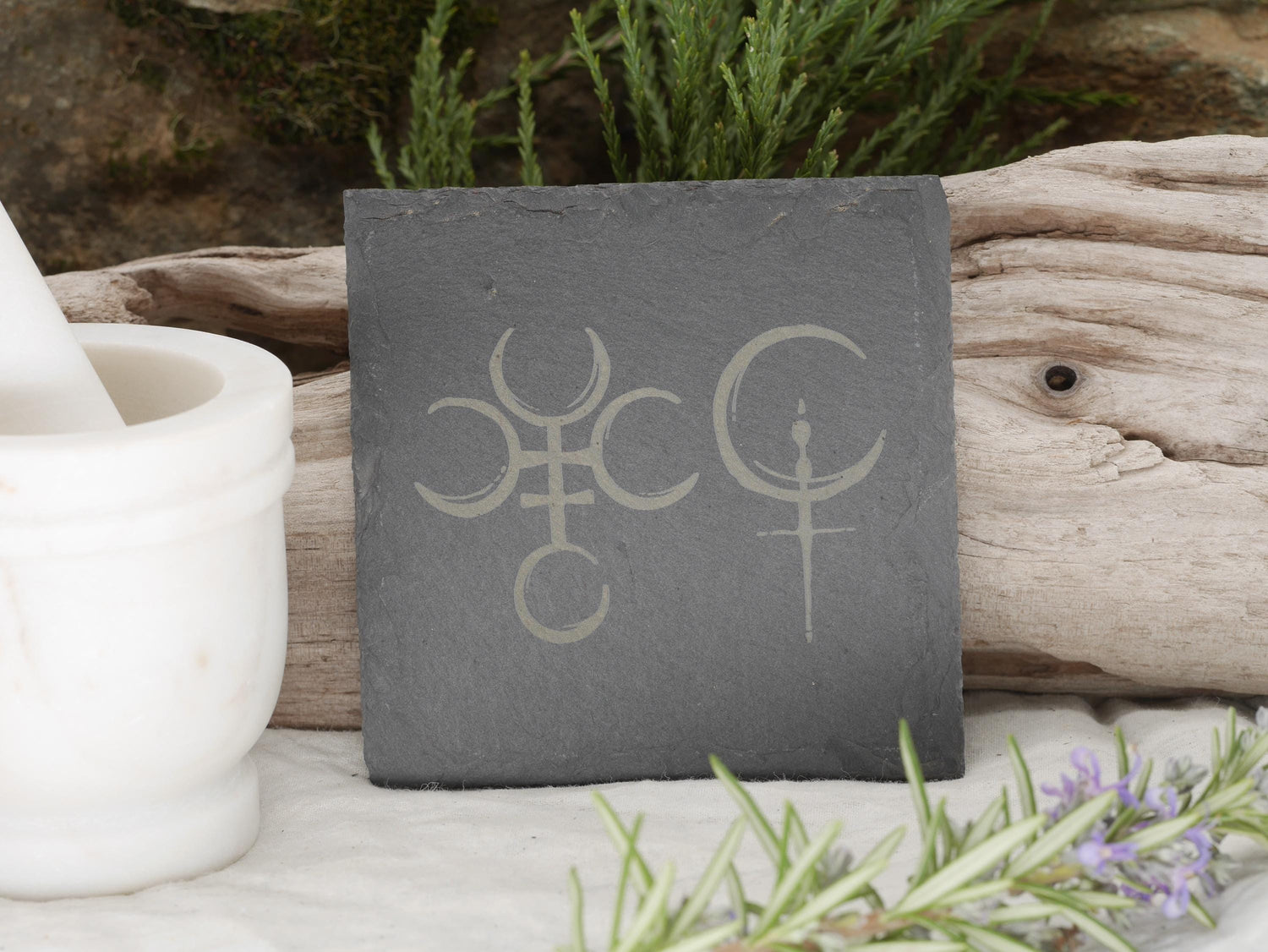 Hecate &amp; Lilith Symbols Slate Altar Tray: Shadow Work Decor