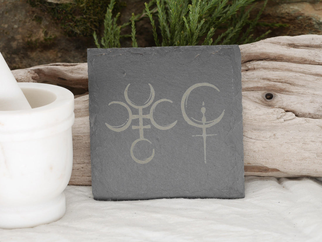 Hecate &amp; Lilith Symbols Slate Altar Tray: Shadow Work Decor