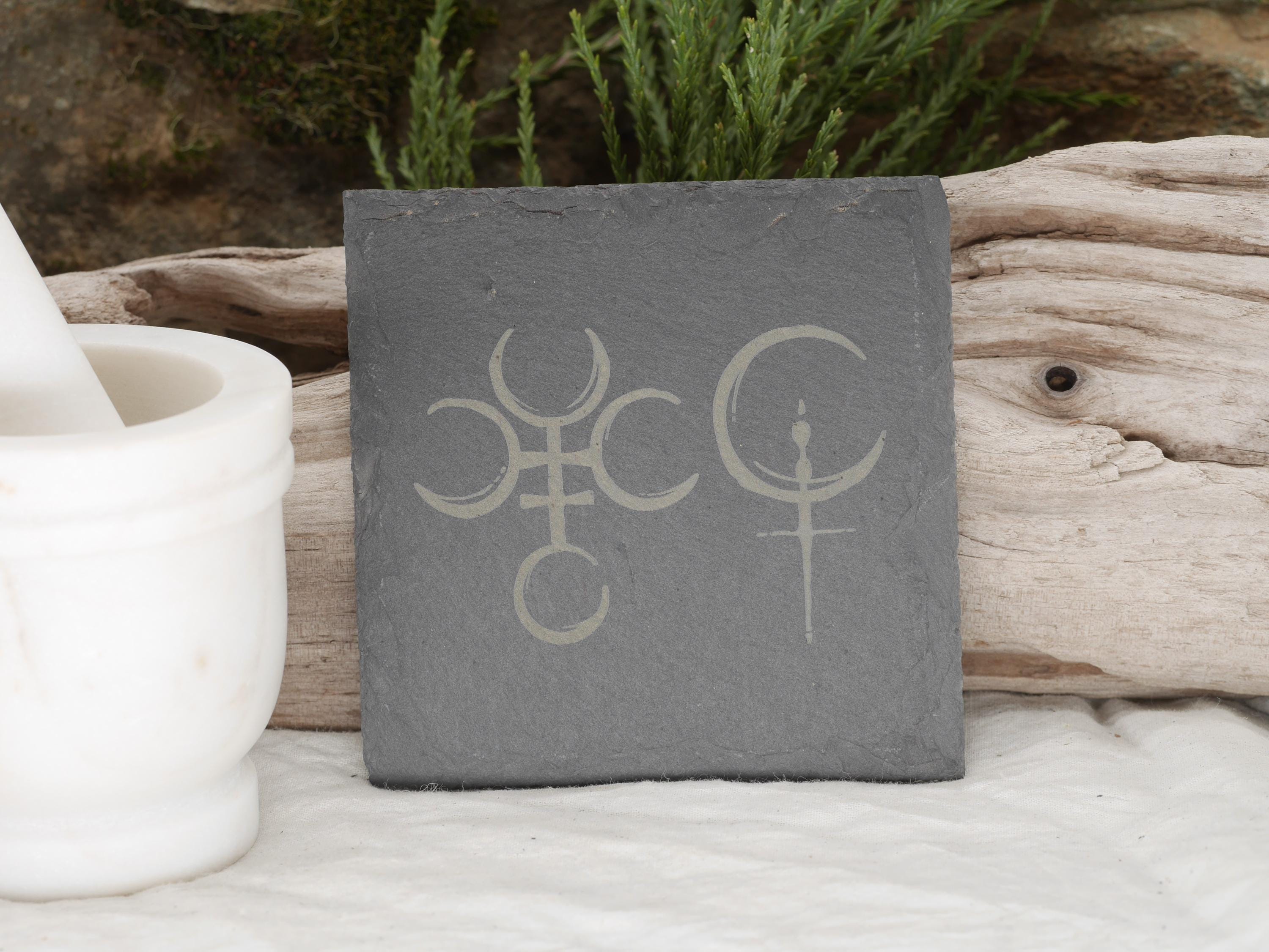 Hecate &amp; Lilith Symbols Slate Altar Tray: Shadow Work Decor