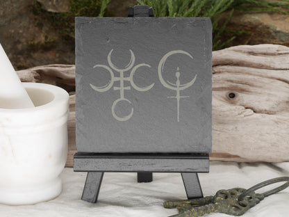 Hecate &amp; Lilith Symbols Slate Altar Tray: Shadow Work Decor