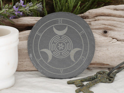 Hecate Strophalos Slate Altar Tray: Triple Moon Goddess Decor