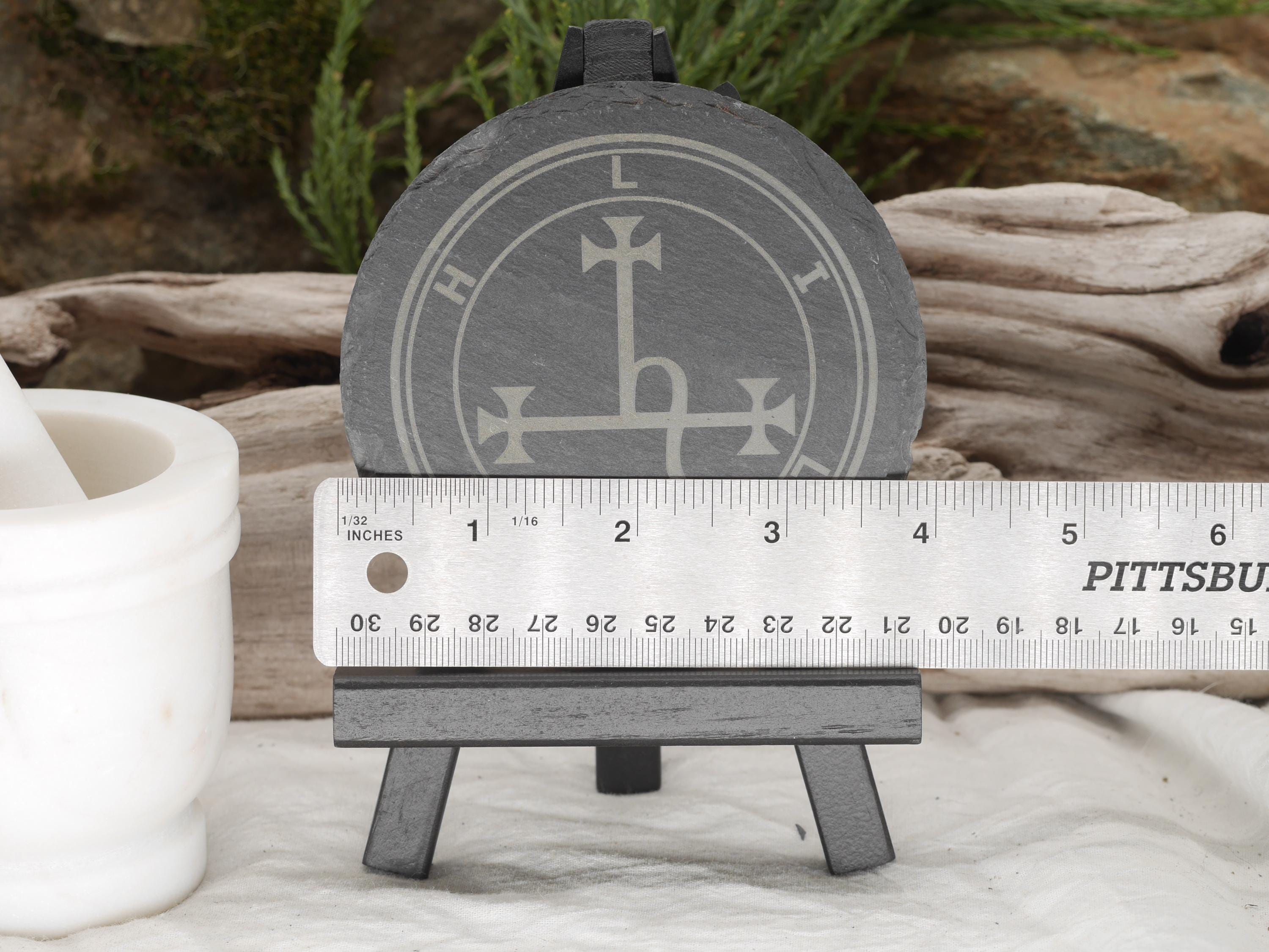 Lilith Sigil Natural Slate Mini Altar Tray / Coaster - 4 Inches - Altar Piece - Shadow Work