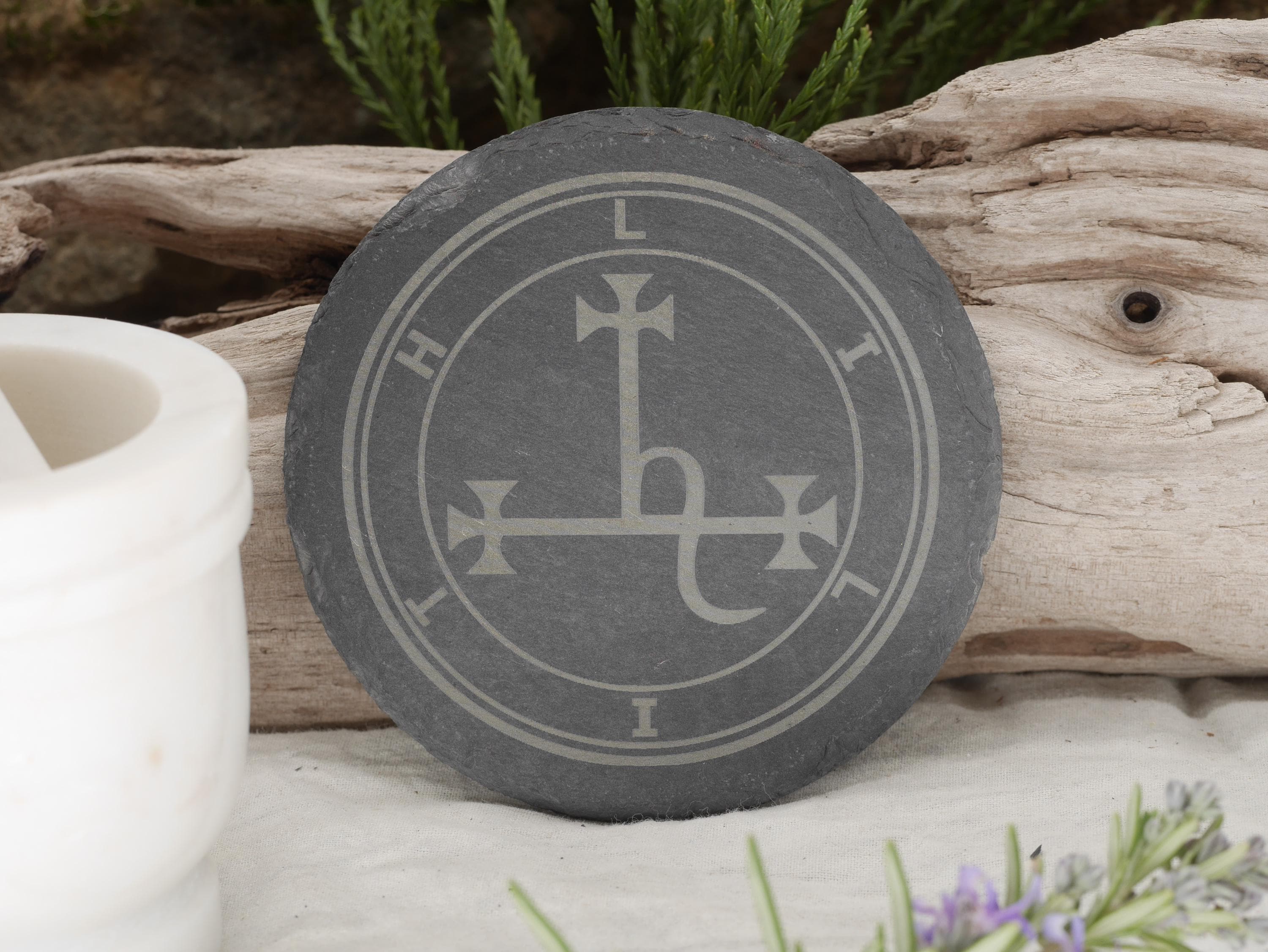 Lilith Sigil Natural Slate Mini Altar Tray / Coaster - 4 Inches - Altar Piece - Shadow Work