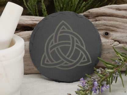 Triquetra Natural Slate Mini Altar Tray / Coaster - 4 Inches - Altar Piece - Offering Plate