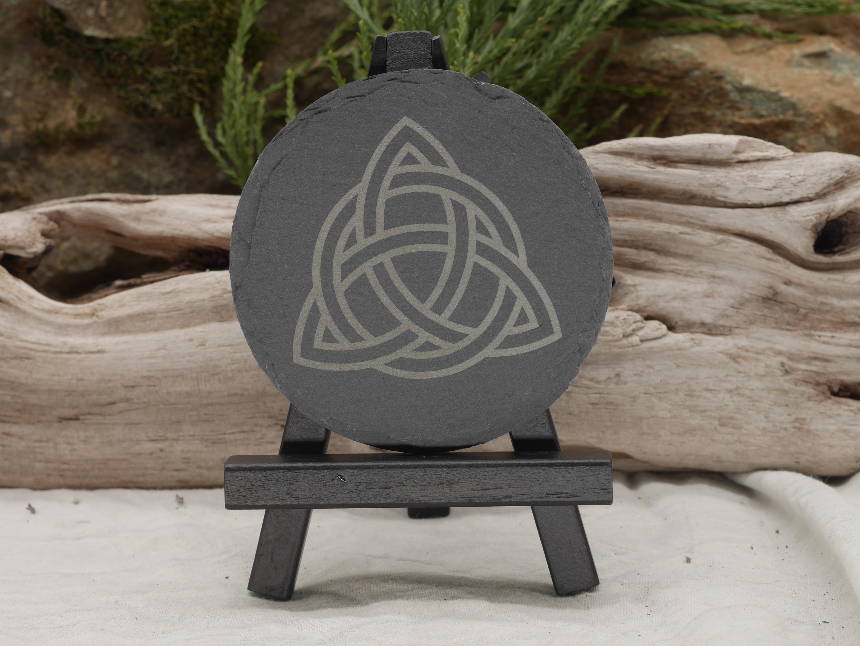 Triquetra Natural Slate Mini Altar Tray / Coaster - 4 Inches - Altar Piece - Offering Plate