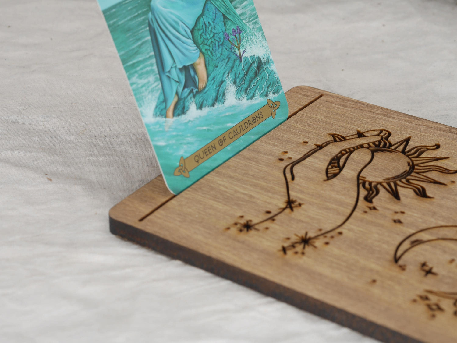 Sun and Moon Tarot Card Holder: Walnut Altar Piece