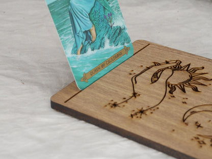 Sun and Moon Tarot Card Holder: Walnut Altar Piece
