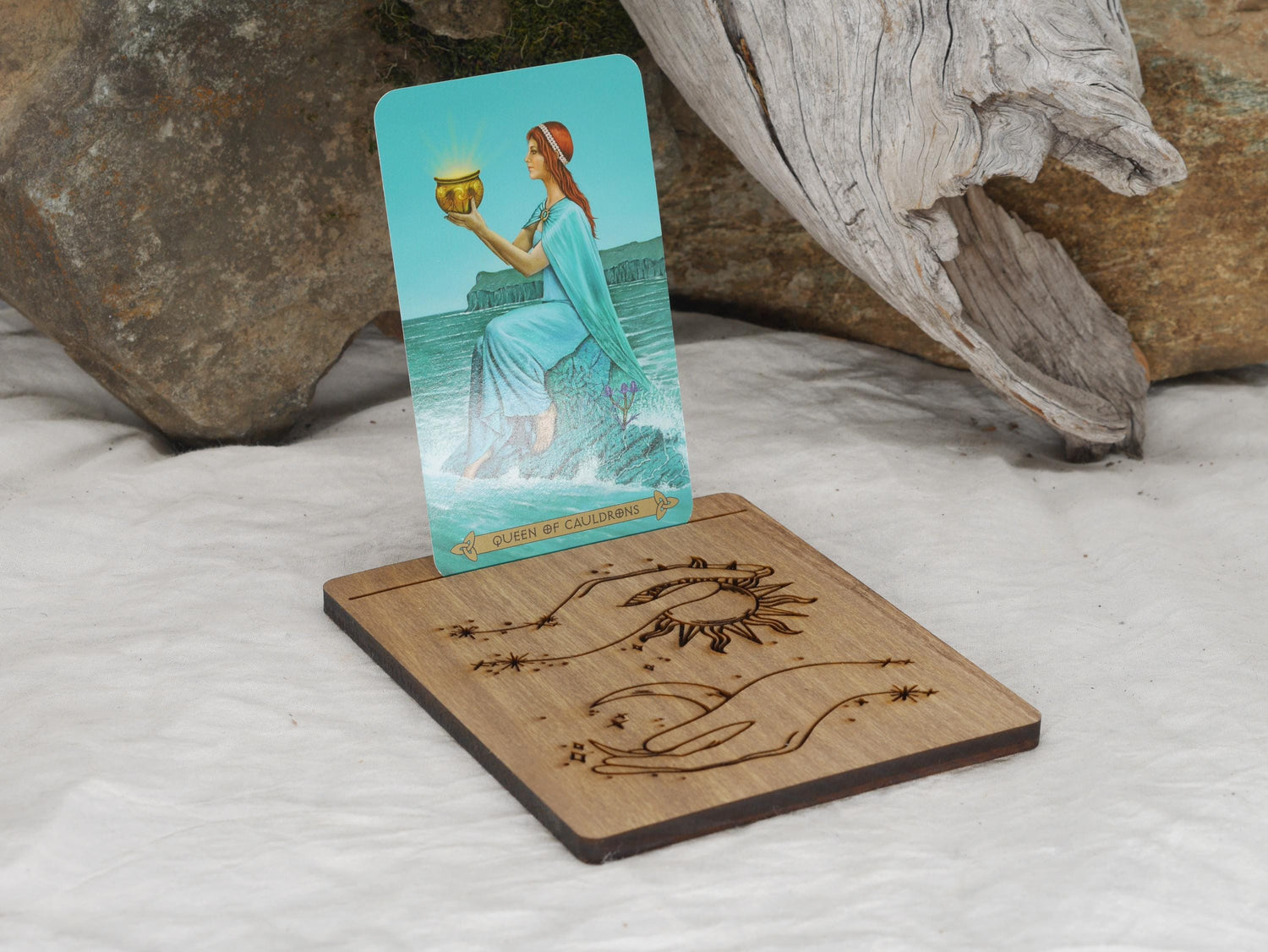 Sun and Moon Tarot Card Holder: Walnut Altar Piece