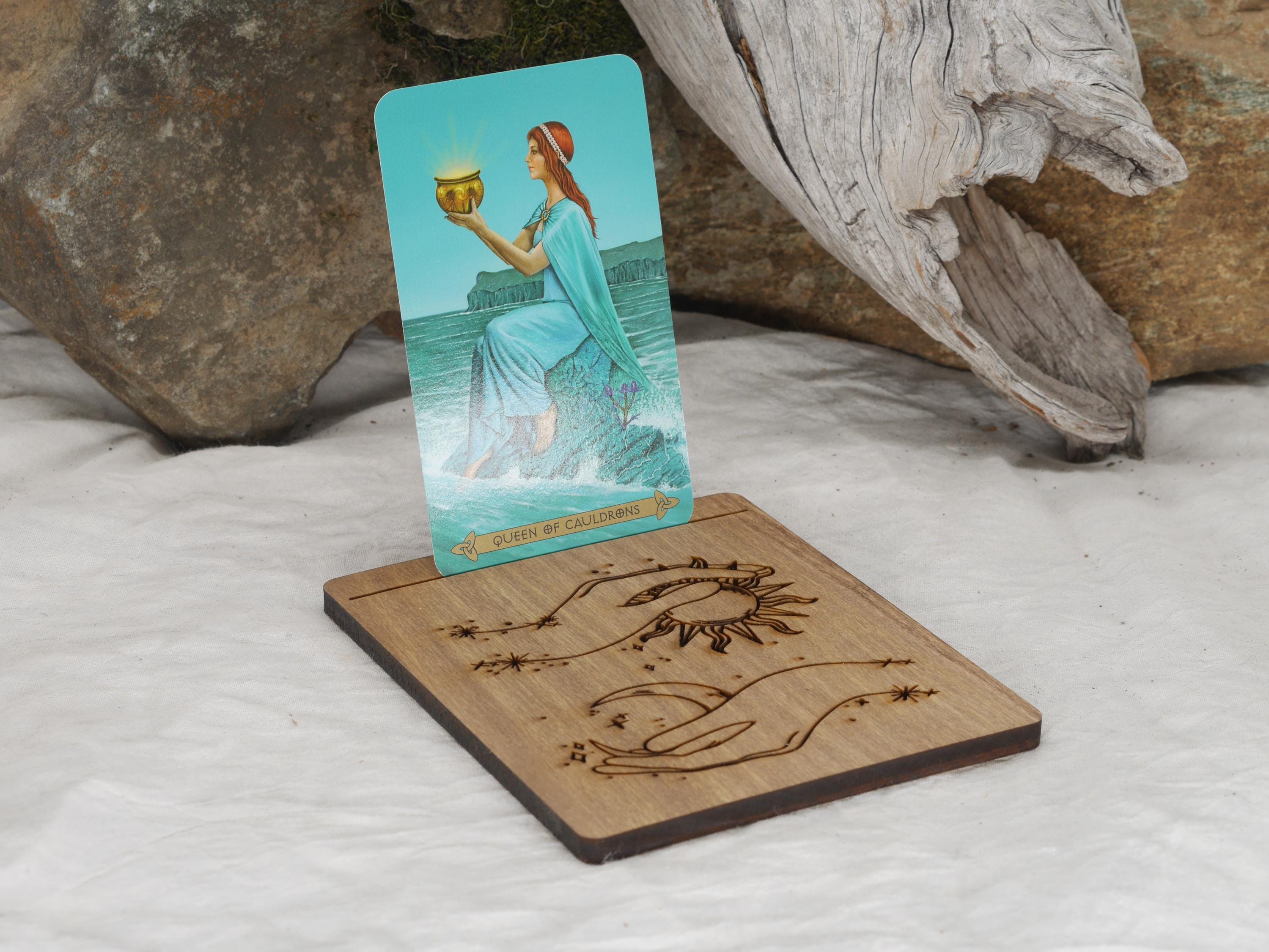 Sun and Moon Tarot Card Holder: Walnut Altar Piece