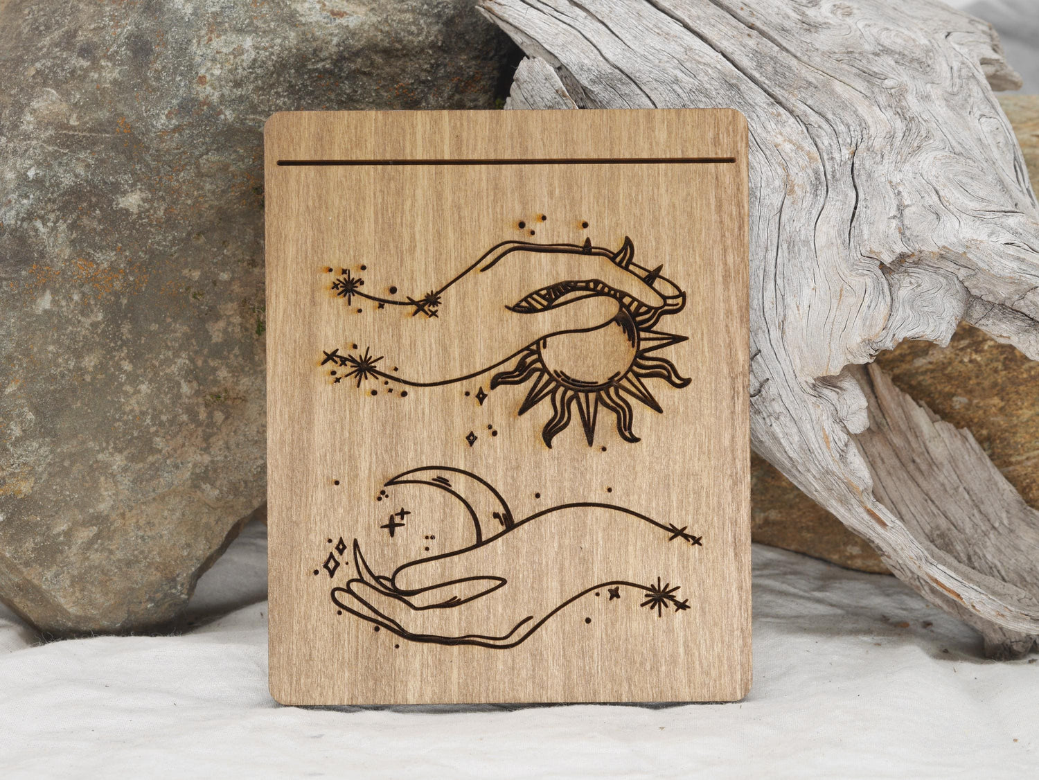 Sun and Moon Tarot Card Holder: Walnut Altar Piece