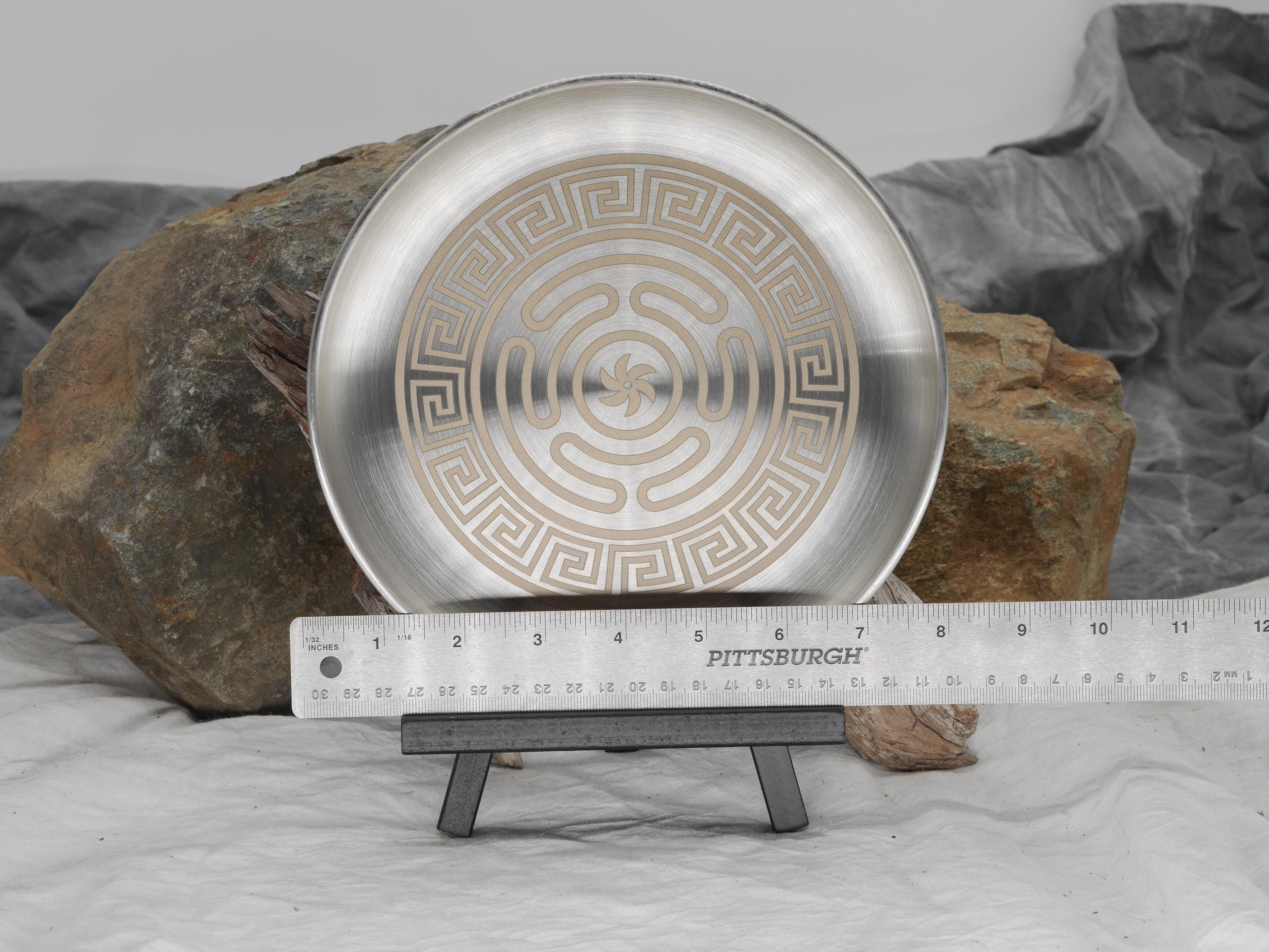 Strophalos of Hecate Greek Key Altar Tray / Offering Plate - Shadow Work - Engraved Stainless Steel