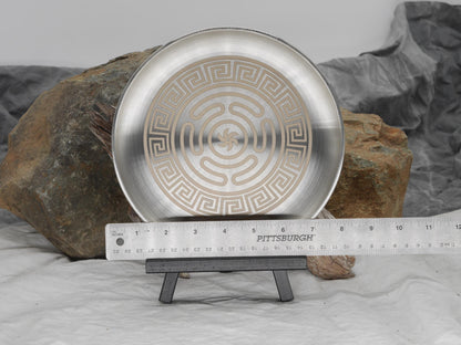 Strophalos of Hecate Greek Key Altar Tray / Offering Plate - Shadow Work - Engraved Stainless Steel