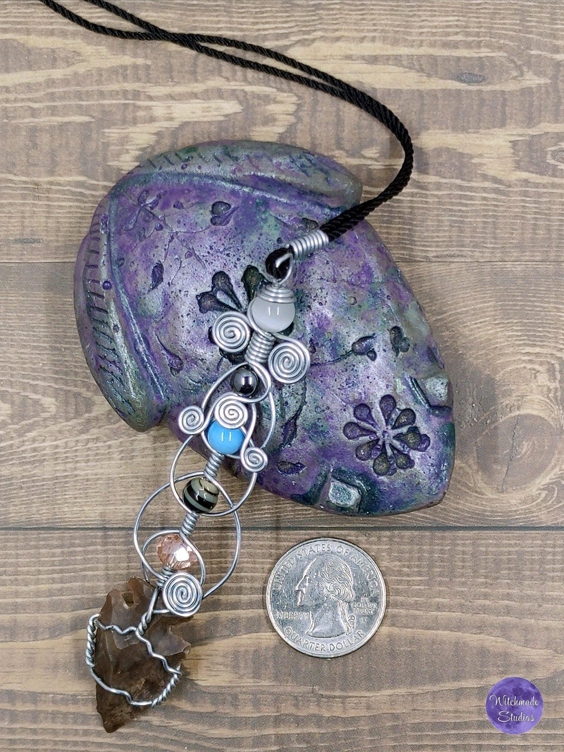 Flint Arrowhead Wand Necklace, Copper Metaphysical Jewelry JN34